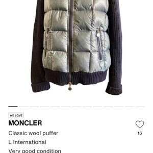 Moncler Silver Puffer Jacket with Navy Knit Sleeves